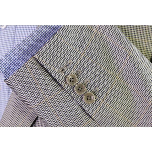 Custom Made Blue Gold Check Linen Wool Silk Marzoni 2-Btn Sportcoat Blazer 46S - Picture 7 of 11